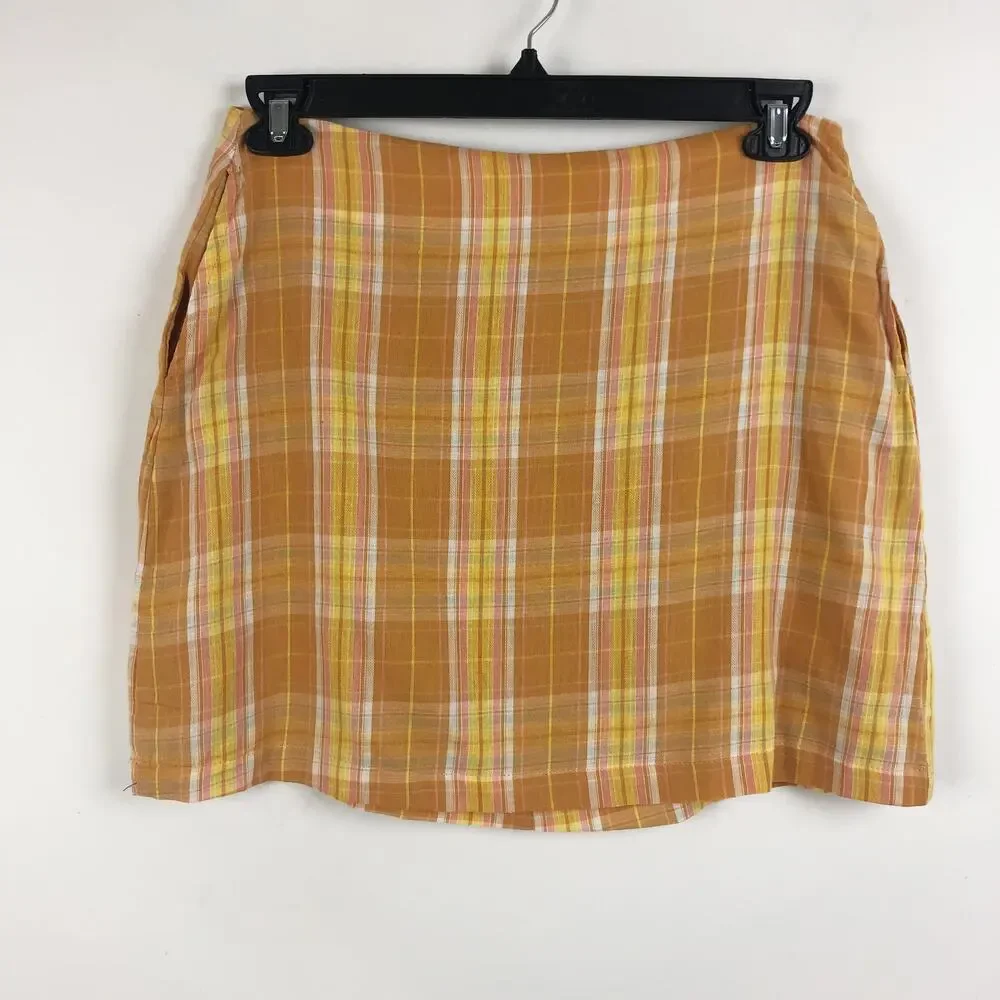 Lulu's Always Sunshine Mini Skirt Large Orange Multi Plaid High-Waisted NWT
